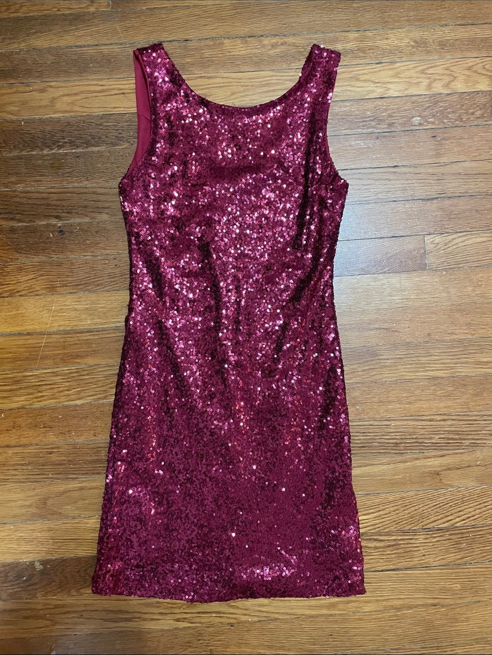 Crystal Doll Sequin Mini Dress in Wine Red